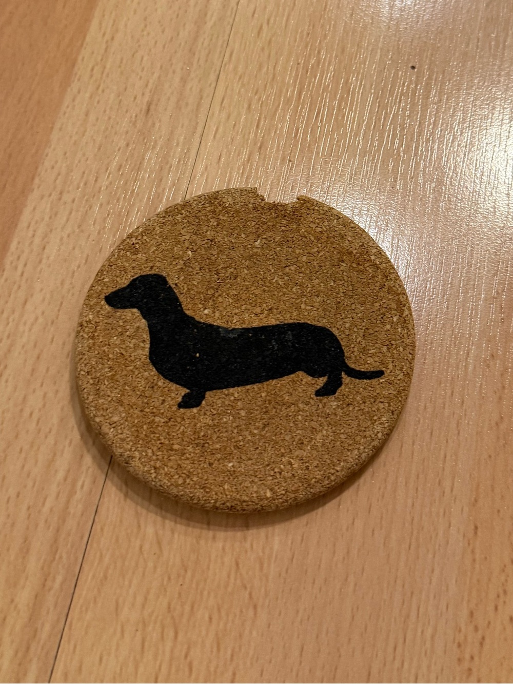 Round Cork Coaster with Black Dachshund Silhouette